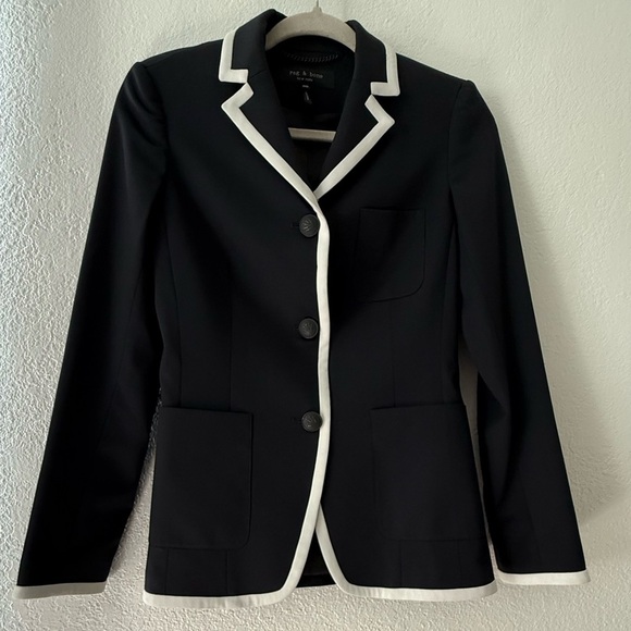 RAG & BONE Uni Contrast Piping Wool Blend Blazer Size 00 - Picture 4 of 16